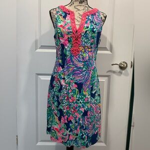 Lilly Pulitzer Multicolor Dress with Pink Rope and Brass Bead Accents